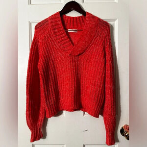 ANTHROPOLOGIE Wool Blend V Neck Knit Sweater XS SOFT COZY Orangey Pink GORGEOUS